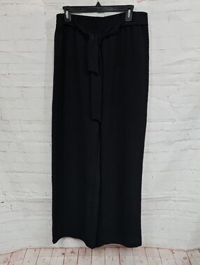 Wide Leg Black Tie-Waist Pants